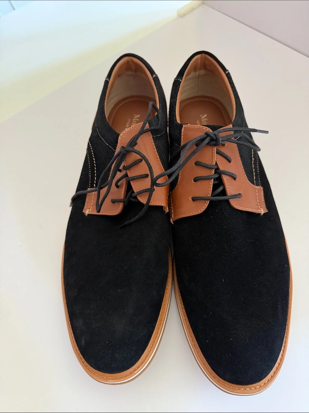 Moretti Men's Black and Brown Casual Plain Toe Oxfords Sz 14D.  New. Tub9